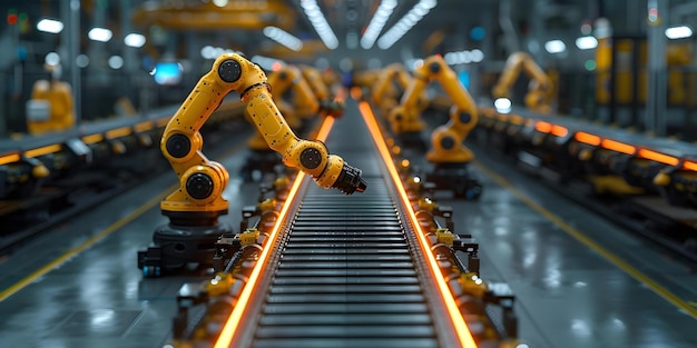 Exploration des armes robotiques industrielles dans une usine numérique Démonstration de la fabrication automatisée avec le concept de contrôle par logiciel IoT Robotique Automation Usines numériques Industrie du logiciel IoT 40