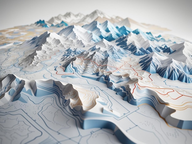 Exploration des caractéristiques de la Terre, carte du terrain avec grille d'images des sentiers de contour et informations géographiques