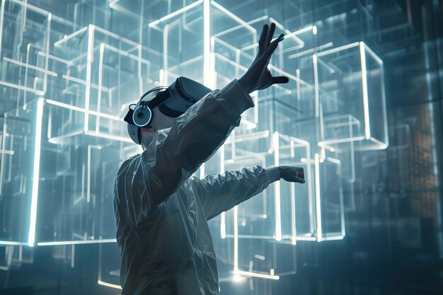 Photo l'exploration futuriste du labyrinthe vr