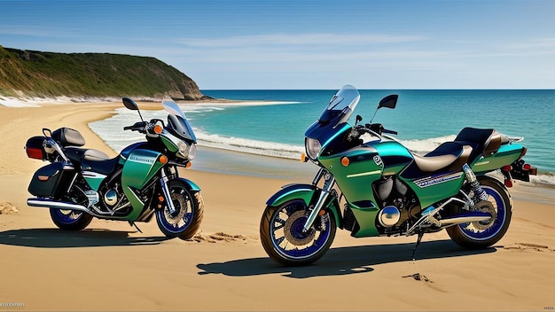 Exploration de la moto de tourisme de la majesté côtière dans le cadre de Serene Beach généré par l'IA