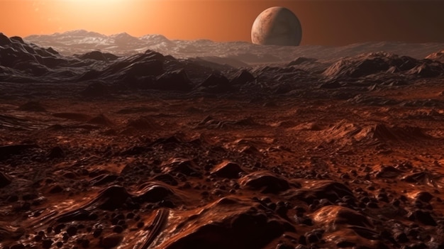 Exploration de la planète mars planète rouge paysage ai générative