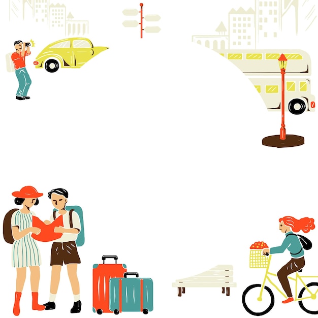 Exploration de la ville illustration png cadre circulaire fond transparent