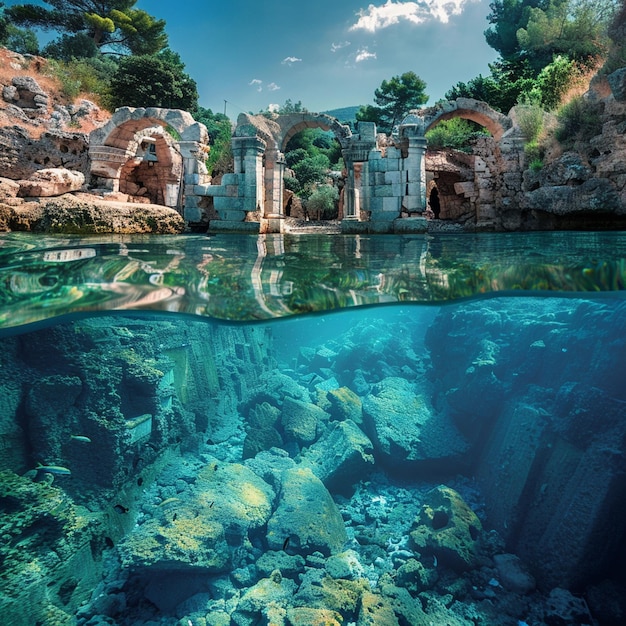 Exploration de la ville submergée de Kekova Vue du pont de pierre sous-marin