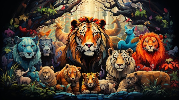 Explorations artistiques de la Journée mondiale des animaux Des illustrations captivantes de lion dans une variété de styles