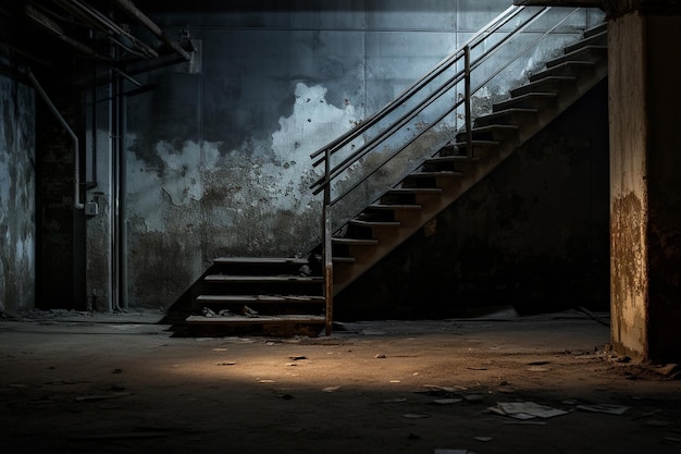Photo explorer le sous-sol vide d'un bâtiment industriel abandonné