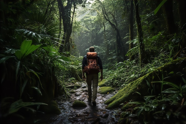 Explorer Trekking à travers une jungle dense