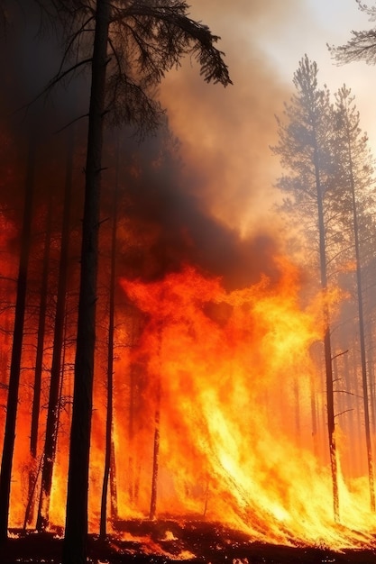 Explorez l'atmosphère surréaliste d'un feu de forêt alors que le ciel devient orange et que l'air est rempli de