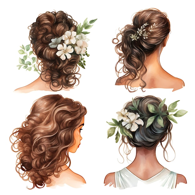 Explorez des coiffures époustouflantes Conception pour femmes Illustration conceptuelle Aquarelle Clipart Idées conceptuelles