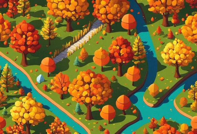 Explorez les couleurs vibrantes de l'automne alors que la forêt est ornée d'une canopée dorée de feuillage Les arbres se dressent haut sous le ciel ensoleillé créant une scène de beauté naturelle Contenu généré par Ai