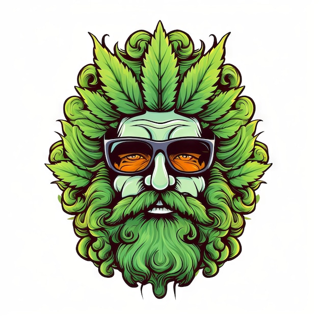 Explorez le monde ludique d'un personnage de cannabis doodlestyle sur un fond blanc propre
