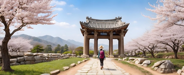 Photo explorez le sentier historique de gyeongjus à vélo un voyage de randonneur à travers d'anciens temples et ch