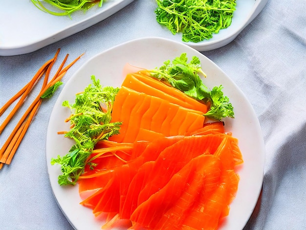 Photo explorez une version végétale du sashimi traditionnel avec ce sashimi à la carotte végétalien.