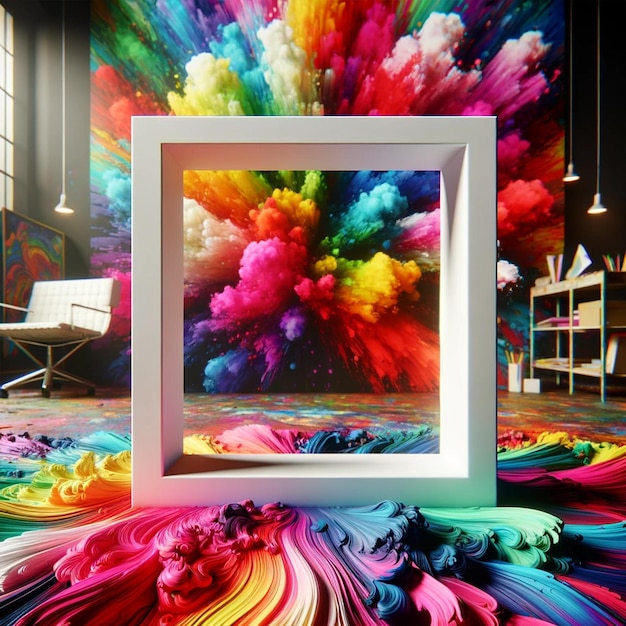 Photo une explosion 3d d'illusion de peinture colorée