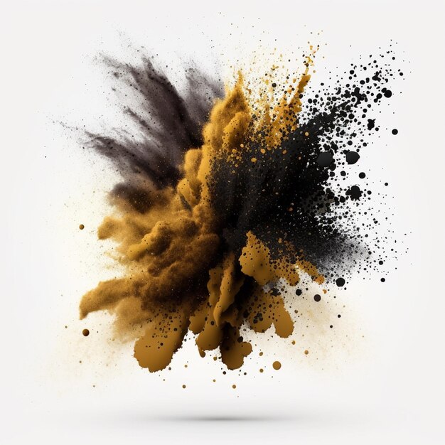 explosion d'araffe de poussière noire et jaune sur un fond blanc générative ai