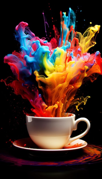 Explosion arc-en-ciel dans la tasse à café générée par Ai