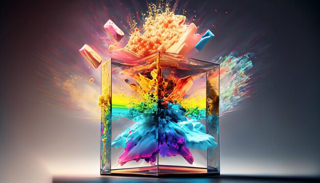 explosion artistique colorée inspirante dans un verre IA générative