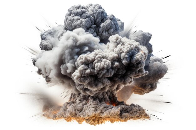 Photo explosion d'une bombe avec des flammes de feu et de la fumée isolée sur fond transparent