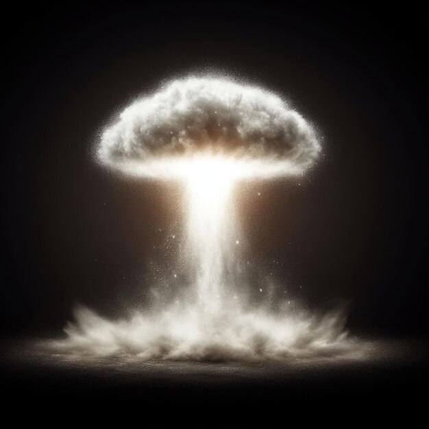 Photo explosion d'une bombe nucléaire un nuage en forme de champignon sur un fond noir