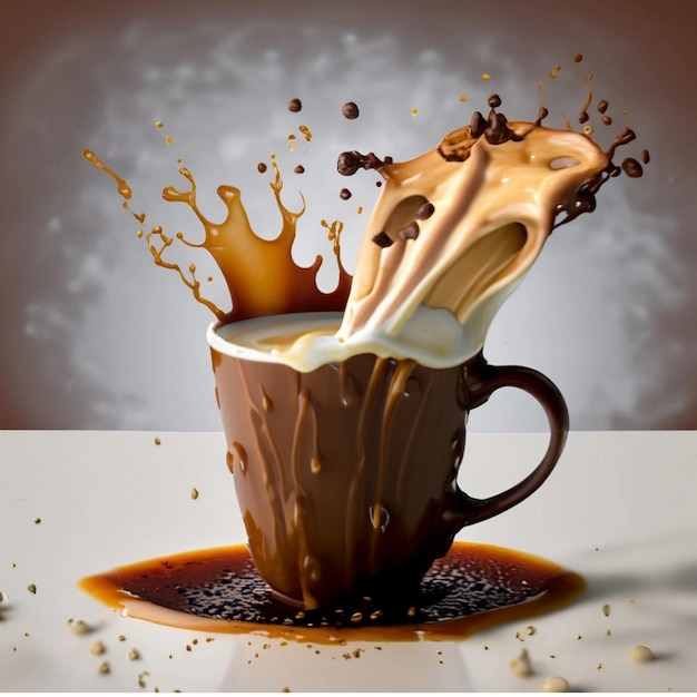 Photo explosion de café d'une tasse sur un fond isolé