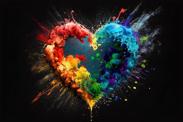 Explosion de coeur coloré Couleurs arc-en-ciel Concept d'inclusion de tolérance à la diversité Différent et unique pour être Love Generative AI