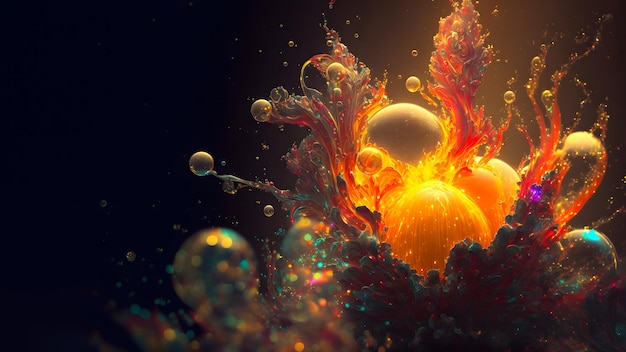 Photo explosion colorée abstraite sur fond noir art généré par le réseau de neurones
