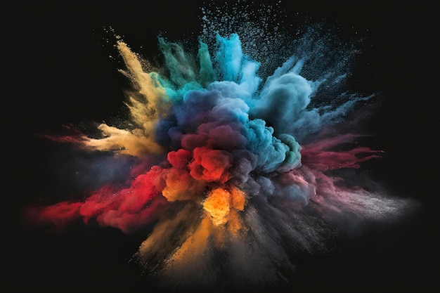 Une explosion colorée avec un fond noir et un fond noir.