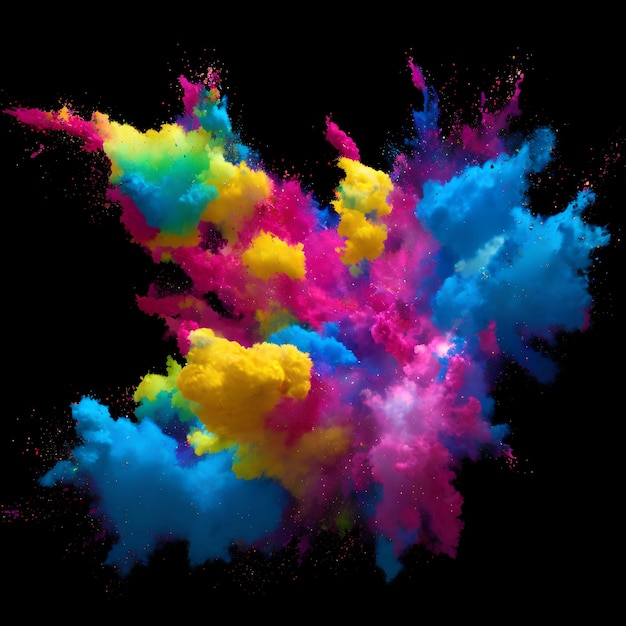 Une explosion colorée de poudre et le mot holi dessus