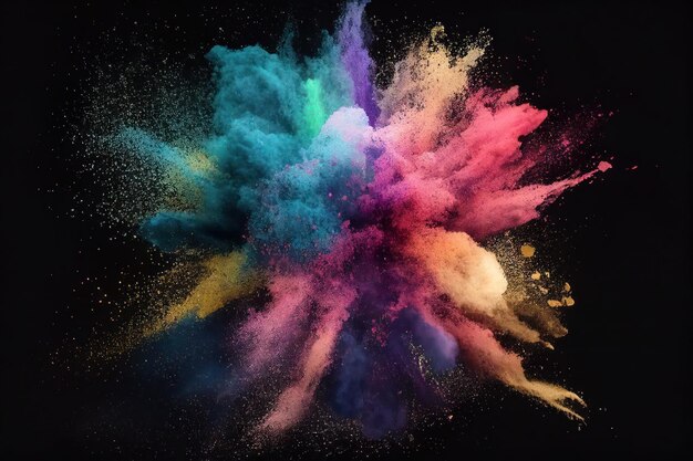 Une explosion colorée de poussière sur fond noir Peinture Holi