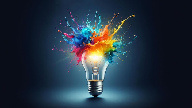Photo une explosion créative d'éclaboussure de peinture colorée de l'ampoule