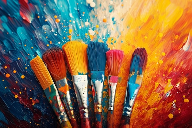 Explosion créative Fond coloré orné de pinceaux et de peintures d'artiste