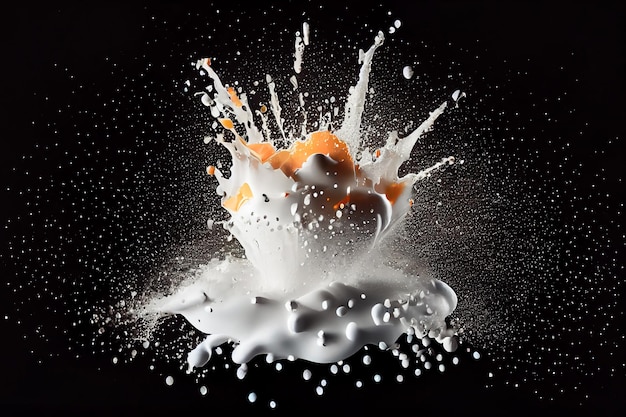 Photo explosion de crème glacée au lait silvak sur fond noir mouvement de fluide congelé illustration 3d ai générative