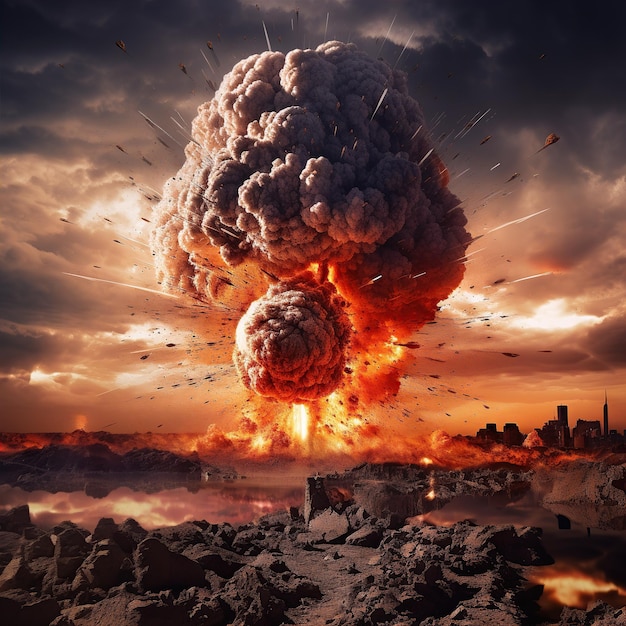 explosion destruction boule feu paysage