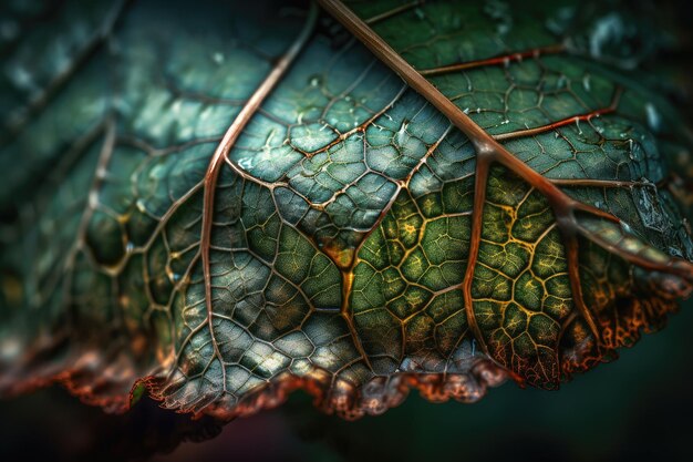 Explosion de feuilles de plantes en vue macro avec des détails complexes visibles