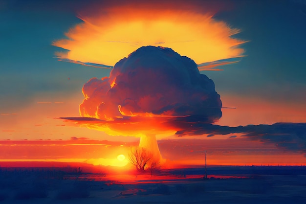Explosion sur fond de coucher de soleil Generative Ai