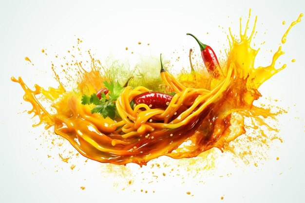 Photo explosion de goût curry festif magie sur fond blanc
