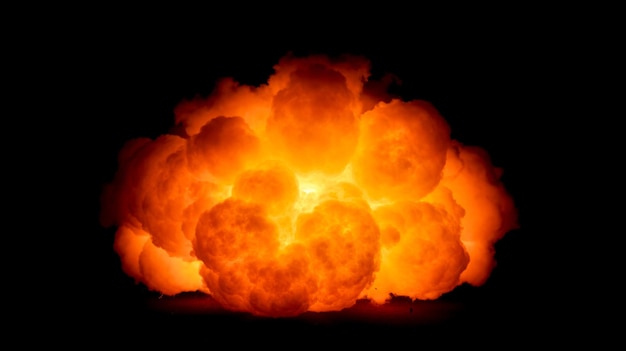 Explosion isolée sur fond noir explosion ardente avec flammes intenses et couvre-feu de fumée ou élément graphique dans le projet visuel