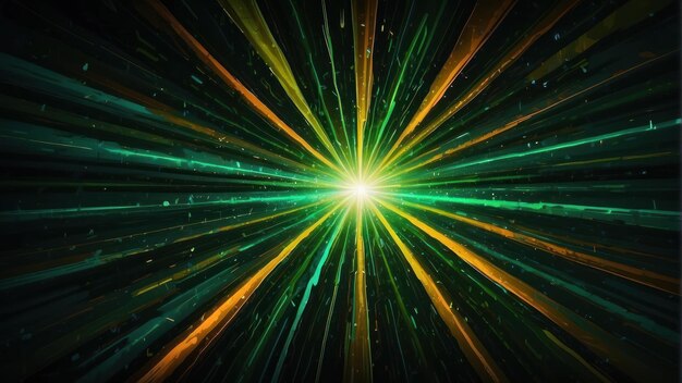 Une explosion de laser vert dans l'illusion de l'espace sombre