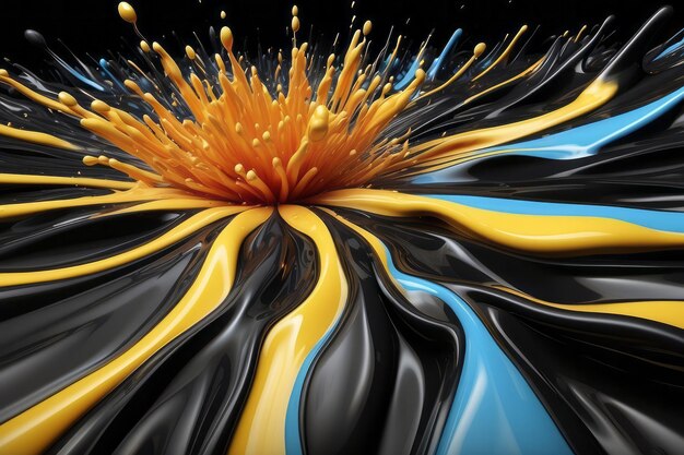 explosion de liquide sur une illustration 3D noire