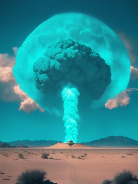 Explosion lourde d'une bombe atomique de couleur turquoise