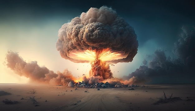 Explosion nucléaire dans le désert Nuage radioactif champignon bombe nucléaire Generative AI