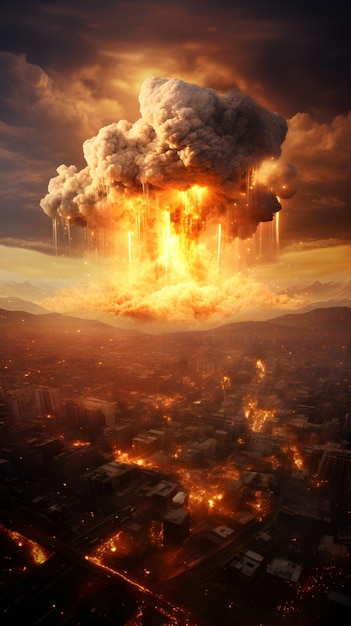 Photo une explosion nucléaire détruit la terre