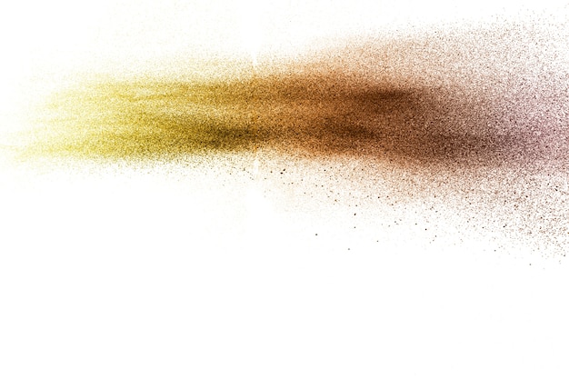 Photo explosion de particules multicolores sur fond blanc.