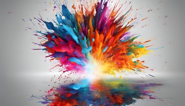 Explosion de peinture colorée abstraite sur un fond blanc Rendering 3D