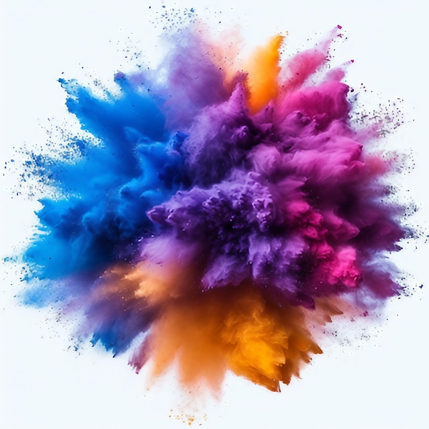 Photo une explosion de peinture de couleur avec des particules sur un fond blanc génère une illustration de l'ia