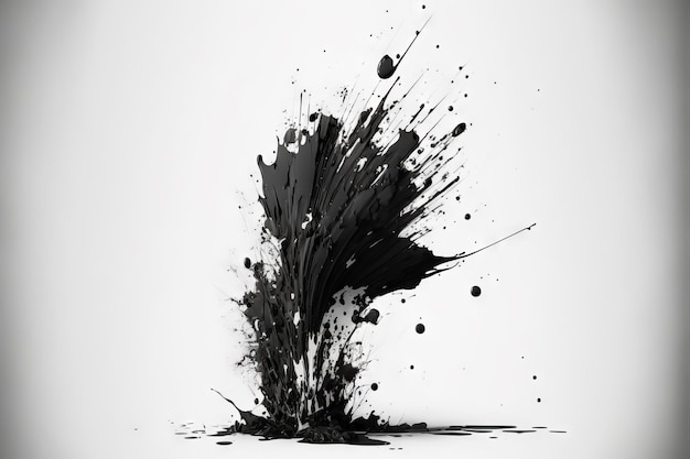 Explosion de peinture noire sur fond blanc vide