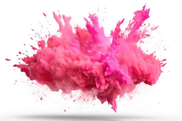 Explosion de peinture rose sur fond blanc Fluide Fond abstrait Explosion de couleurs Illustration générative de l'IA