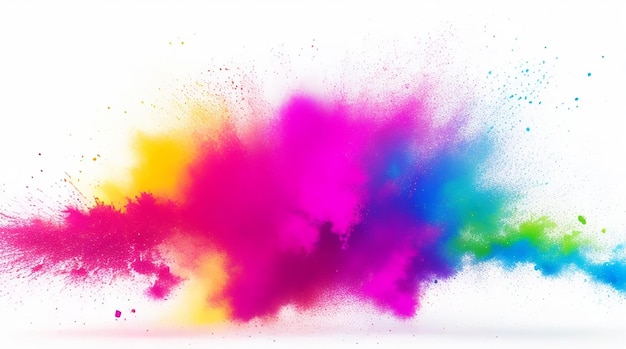 Explosion de poudre abstraite multicolore sur fond blanc