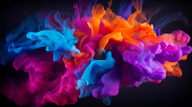 Explosion de poudre abstraite multicolore sur un fond noir AI générative AI