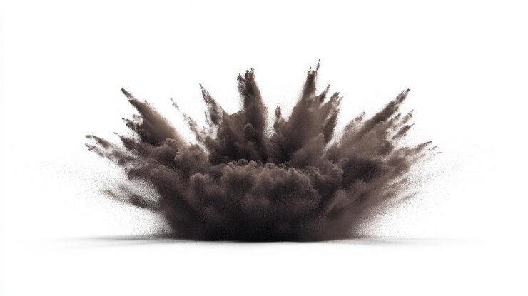 Photo une explosion de poudre brune isolée sur fond blanc