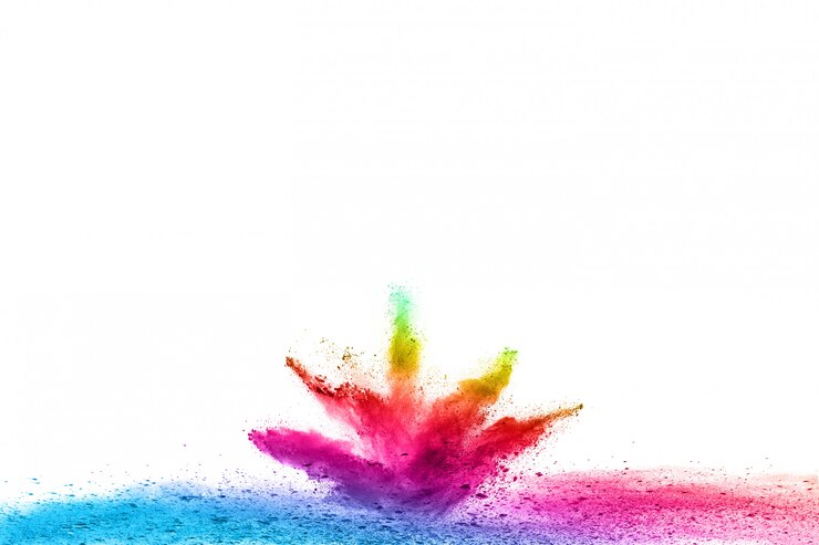 Photo explosion de poudre colorée sur fond blanc.